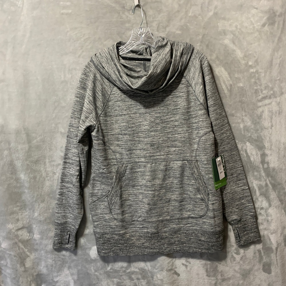 LL Bean Beans Cozy Pullover Marled Gray Cowl Neck Hoodie Sweatshirt L 506908 - Picture 2 of 15